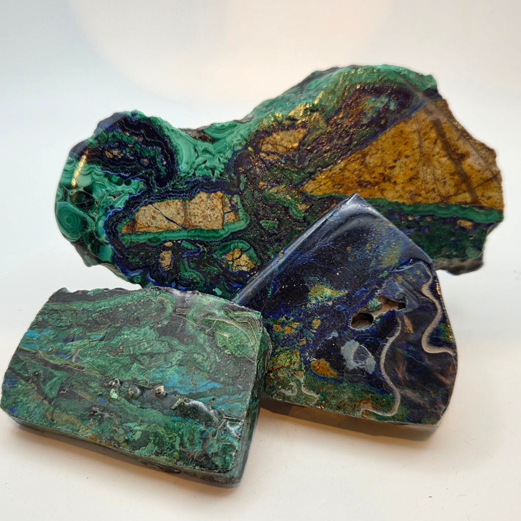 Peruvian Azurite and Malachite Slabs (Sold by the Gram) — polished slab
