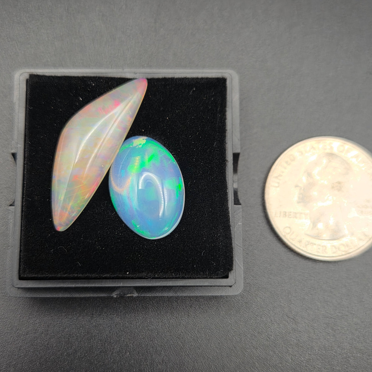 Close-up of Welo Opal Cabochons 2 Piece Set