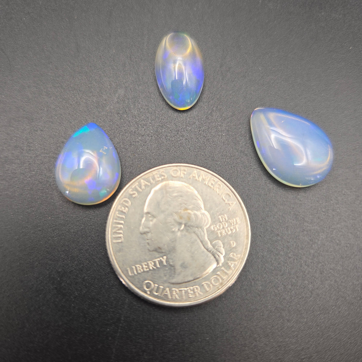 Close-up of Welo Opal Cabochons 3 Piece Set