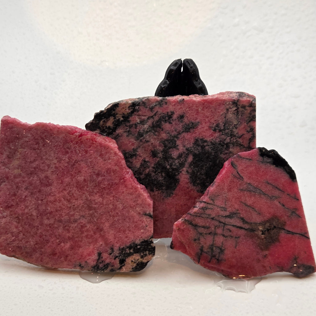 Close-up of Gem Rhodonite Slabs
