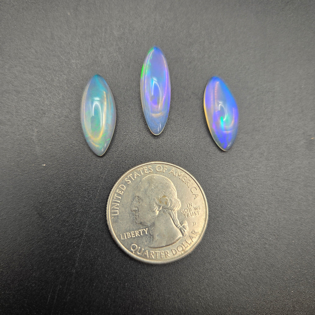 Close-up of Welo Opal Cabochons 3 Piece Set