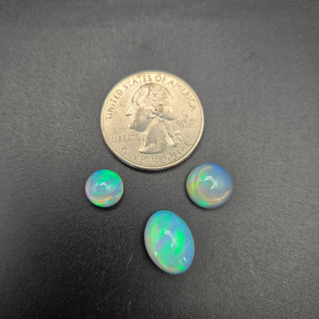 Close-up of Welo Opal Cabochons 3 Piece Set